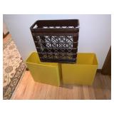 2 YELLOW WALL PINS AND CRATE