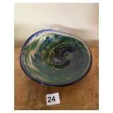 HAND BLOWN ART GLASS BOWL 8" H X 3" D W/ SLANT