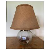 GLASS BASE LAMP W/ PINECONE CENTER AND BROWN