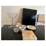 MARBLE TRIVET, 4 BAKING DISHES, OLIVE DISH