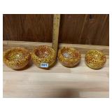 SET OF FOUR YELLOW & RED SPECKLED SMALL BOWLS ALL