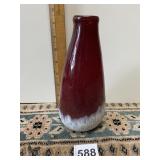DEEP RED W/WHITE BOTTOM HAND BLOWN GLASS VASE