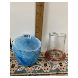 HAND BLOWN SIGNED BLUE COLORED BOWL AND CLEAR