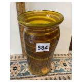 SIGNED HAND BLOWN HORIZONTAL STRIPED YELLOW VASE
