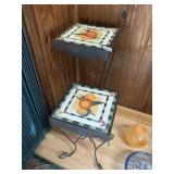 TWO METAL TILE TOP PLANT OR END TABLE STANDS