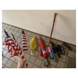 UMBRELLAS AND AMERICAN FLAGS