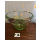 HAND BLOWN 4" H X 7" D GREEN THICK GLASS BOWL