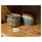 TWO POTTERY BOWLS ONE GLAZED ONE SIGNED ON BASS