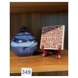 FRENCH TRIVET, GLAZED POTTERY SIGNED BOTTOM JAR 7