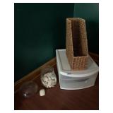 STORAGE DRAWER, MAGAZINE HOLDER, GLASS JAR W/