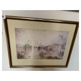 WOOD FRAME UNDER GLASS CITY SIDE PRINT 21" X 17"