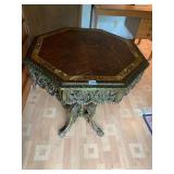 ANTIQUE OCTAGON TABLE W/ CARVED EDGE, TOP HAS HAD