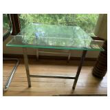 MCM CHROME BASE GLASS TOP SIDE TABLE 19" H X 24"