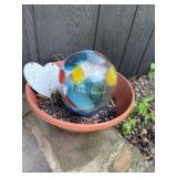 HAND BLOWN VASE AND BALL OUTDOOR ORNAMENT
