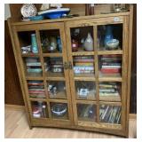 OAK FINISH BOOKCASE/DISPLAY CASE WITH GLASS FRONT