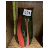 RED & GREEN TALL BLOWN GLASS VASE