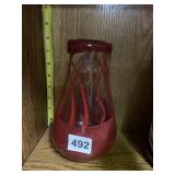 RED SWIRL BLOWN GLASS VASE