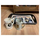 VINTAGE STEELERS & PIRATES STEINS AND WOOD