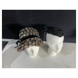 VINTAGE BEADED EVENING HAT AND BROWN STRAW BUCKET