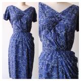 50s Blue Roses Dress Measurements taken while