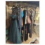 BLACK 4-WAY RACK W/ VINTAGE CLOTHES AND