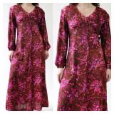 70s Brown Poly Maxi Dress with Fuchsia Floral