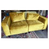 MUSTARD VELVET LOVE SEAT MODULAR, DAISEY AFFGHAN