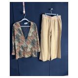 CAROLYN STRAUSS JACKET AND SIZE L FLOWY TAN PANTS