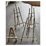 DISPLAY EASELS ONE WOOD AND THREE GOLD METAL