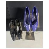 VINTAGE HALSTON BLUE PUMPS AND BLACK PATENT PUMPS