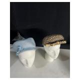 VINTAGE CREAM STRAW HAT AND BABY BLUE HAT