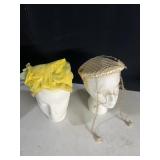VINTAGE CREAM PILLBOX HAT AND YELLOW FLOWER STRAW