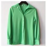 70s Green Poly Blouse with Clear Buttons