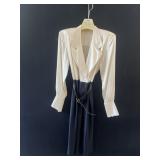 VINTAGE SILK DRESS WHITE & BLACK, RHINESTONES,