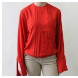 80s Anne Klein Red Pleated Blouse Measurements