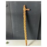 2 FACED WALKING STICK 2 TONED WOOD, HAND CARVED