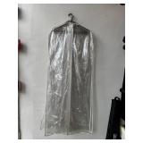 5 plastic zippered garment bags on hangers