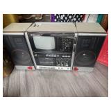 1980S EMERSON BOOMBOX SPEAKERS ARE DETACHABLE.