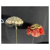 WHITE BEADED & FLOWERED VINTAGE HAT AND BOUQUET