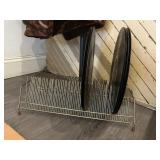 VINTAGE RECORD HOLDER WITH RECORDS 17"