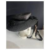 1900 LADIES BLACK STRAW HAT WITH OSTRICH PLUME