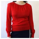 80s Hot Red Textured Long Sleeve Top