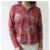 80s Paisley Long Sleeve Top with Collar