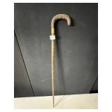 WRAPPED BANDED CANE, GOLD TONE CENTER 34" H