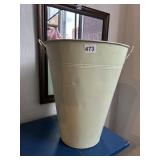 GREEN METAL BUCKET SOME DENTS AND DISTRESS 16"H