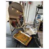 SILVER BASKET, CERAMIC TRAY, MIRROR