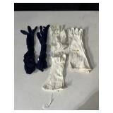 VINTAGE GLOVES WHITE NYLON, GATHERED BLUE, WHITE