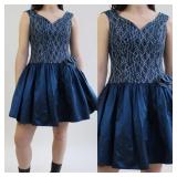90s Blue Taffeta Party Dress Measurements taken