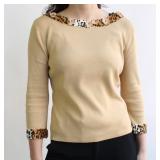Y2K Tan Boat Neck Top with Cheetah Trim