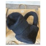 BLACK TEDDY PURSE AND ANGORA CAP